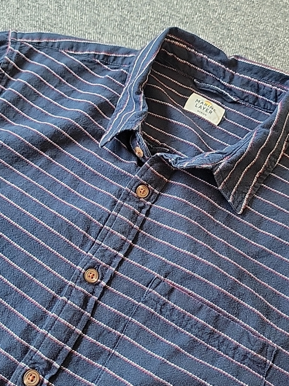 Marine Layer Shirt Mens Medium Navy Striped Short Sleeve Button Up Casual Cotton